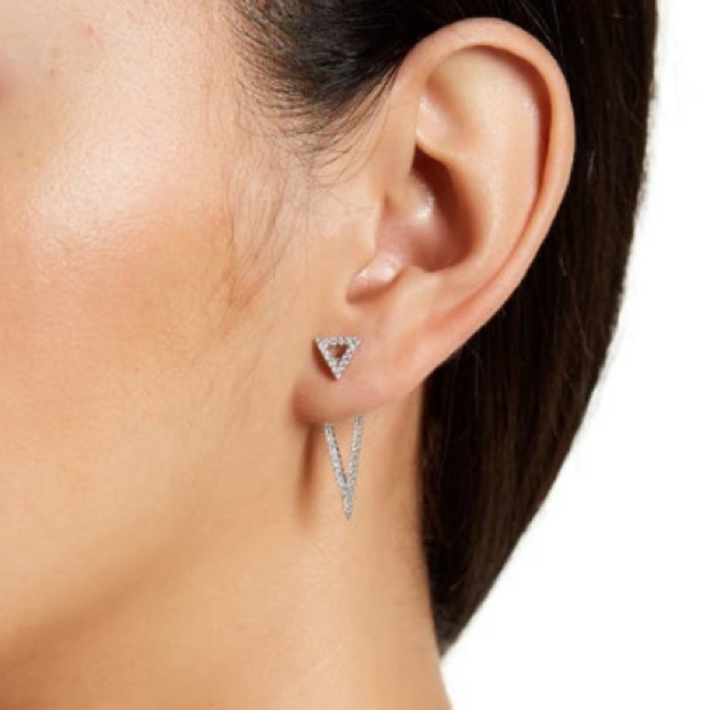 NEW White Rhodium Plated Swarovski Crystal Accented Double Triangle Earrings